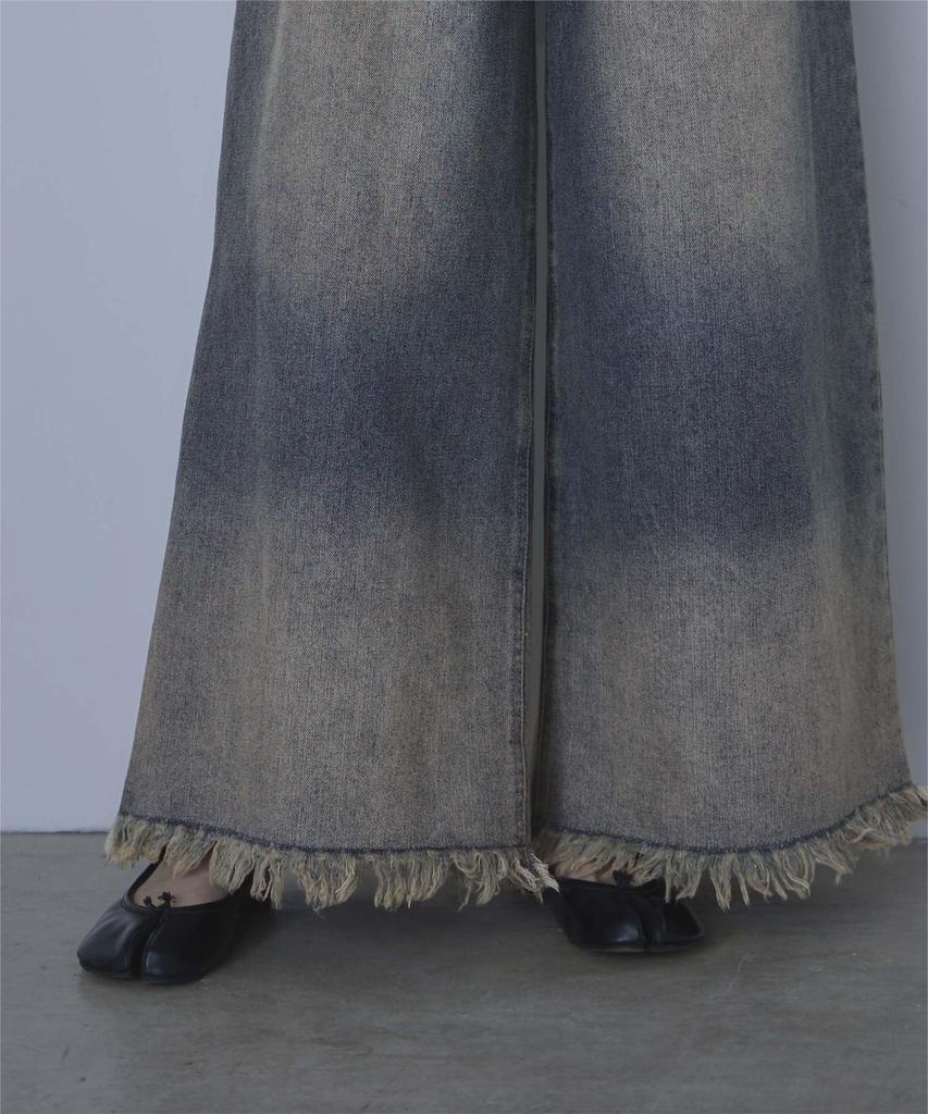 Miette Overdyed Denim Pants with Fringe At the Size RFXT0274 Wide-Leg Hem, Women's M, Blue,
