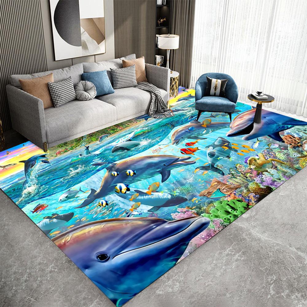 3D Ocean Animal Underwater World Colorful Area Rug Machine Washable Carpet Ideal for For Bedroom, Living Room, Kitchen Floor Mat