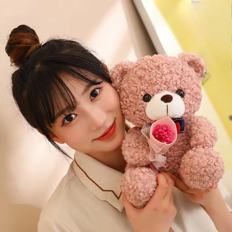 Nowy 25cm Bukiet Misia Pluszowa Zabawka Świąteczna Pluszowa Super Miękka Kokarda Miś Lalka Dziewczyna Boże Narodzenie Prezent Urodzinowy