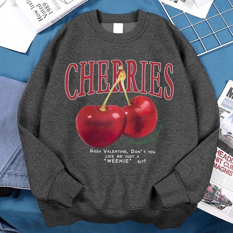 Cartoon Anime Paar Kapuzenpullover Europäische Größe Bedruckter Pullover Kirschen Kirschmuster