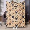 Cozy French Bulldog Flannel Blanket with Paw Prints & Bones - Soft Polyester Throw for Sofa, Bed, Camping, Travel - All-Season H