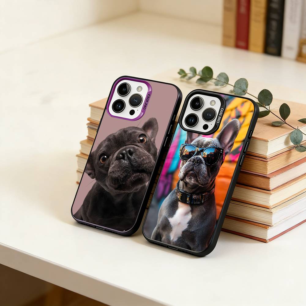 French Bulldog Dog-DG Phone Case For iPhone 17,16,15,14,13,12,11 Plus,Pro Max,XS,Colored Silver Plated Inside Cover