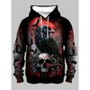 Erkek Gotik Kuzgun Kafatası Kan 3D Baskılı Kapüşonlu Sweatshirt Karanlık Korku Grafik Uzun Kollu Sokak Kapüşonlu Sweatshirt