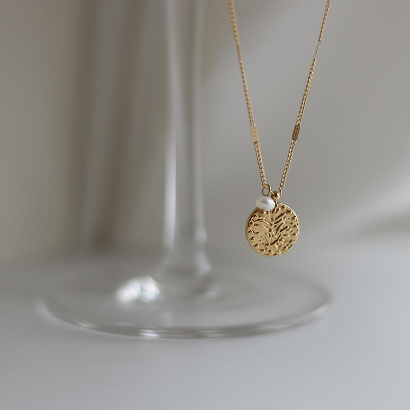 Handmade Round Pendant Natural Freshwater Pearls Stainless Steel Necklace for Women Waterproof Gold Plated Jewelry золотой