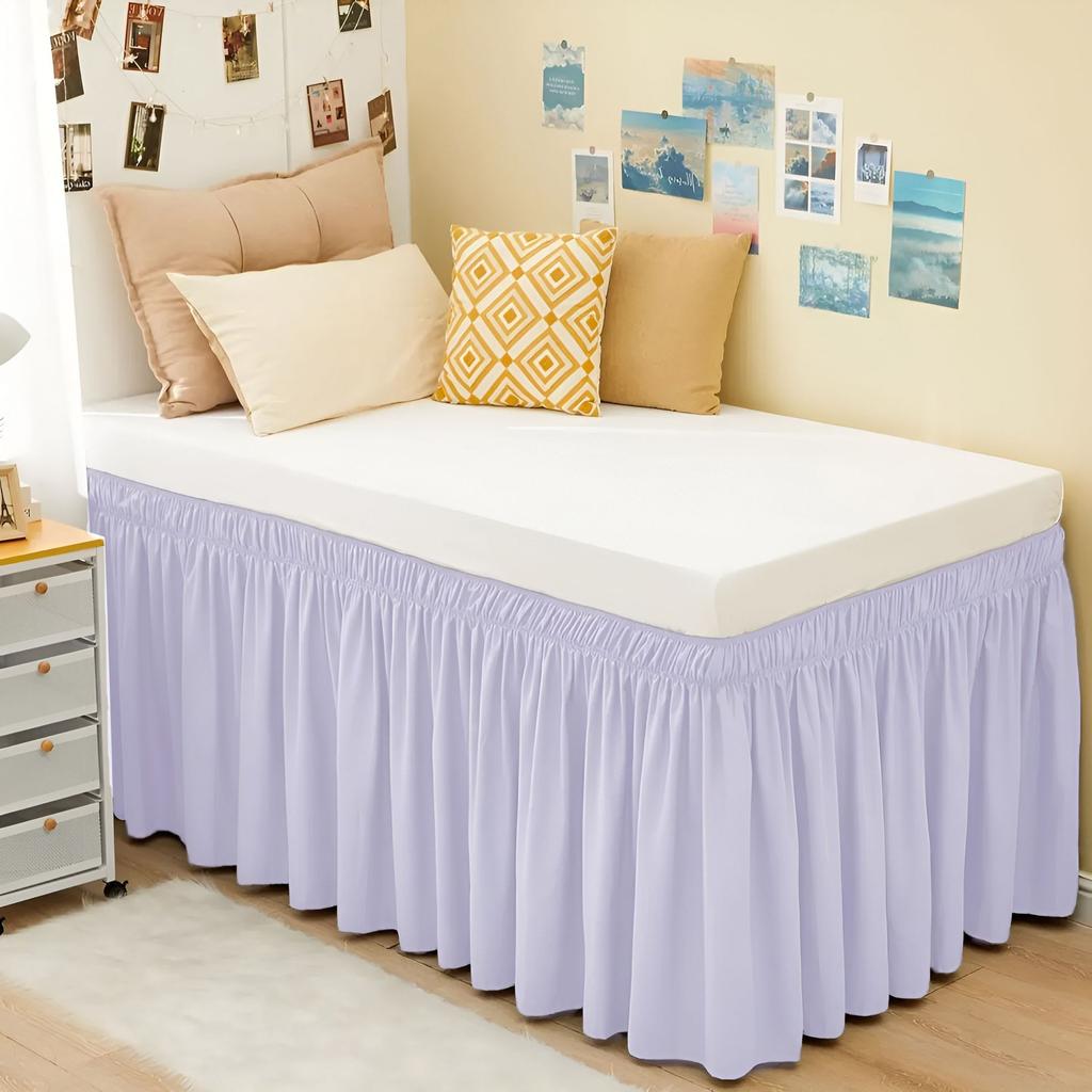 Extra Long College Hostel Dorm Room Bed Skirt Wrap Around Pretty Ruffles Bed Skirt Valance with Three Sides Fabric for Twin Bed