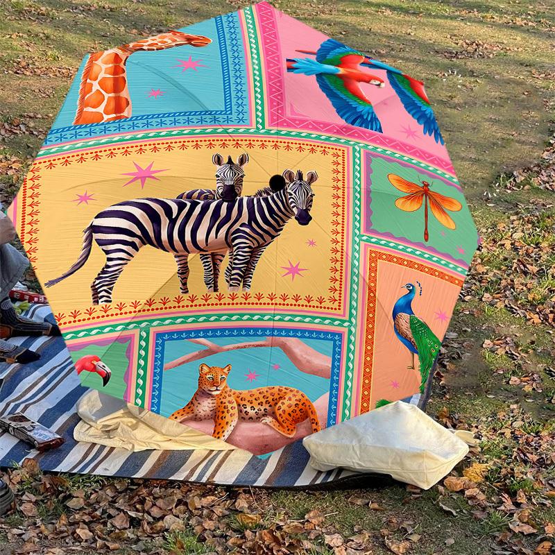1PC jungle animalsAutomatic Open/Close Umbrella with Windproof, 8-Rib Sturdy Canopy, Durable Ribs, Fashionable Design1258A