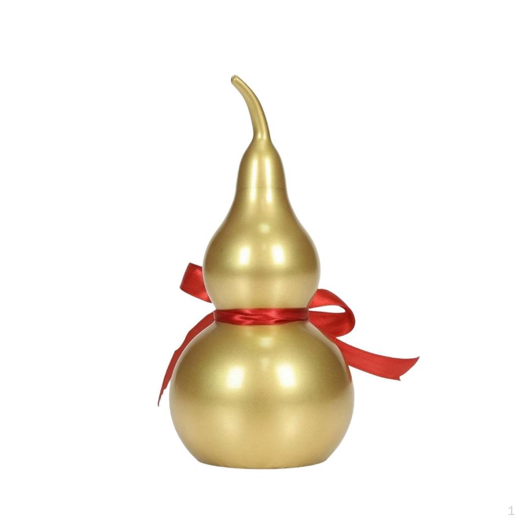 Brass Gourd Figurine Lustrous with Ribbon Decorative Tabletop Decor for Office,