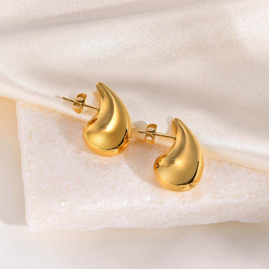 Vintage Water Drop Earrings for Women,Stainless Steel  Waterproof Metal Glossy Thick Chunky Stud Earrings,Fashion Jewelry Gifts