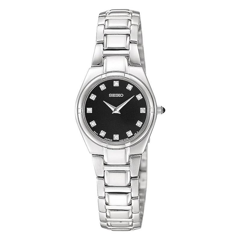 SEIKO 30 meters waterproof Quartz Steel Strap 32mm women s watch black dial SUJE25 чёрный