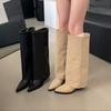 Four Season Women Knee High Boots Pointed Toe Black Apricot Coarse Heeled Boots  New Slip on Sexy Party Pumps