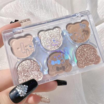 LEAVE GIRL Little Bear Eyeshadow Palette: 6-Color Matte, Pearlescent, Fine Glitter, Earth Tones, and Contour All-in-One