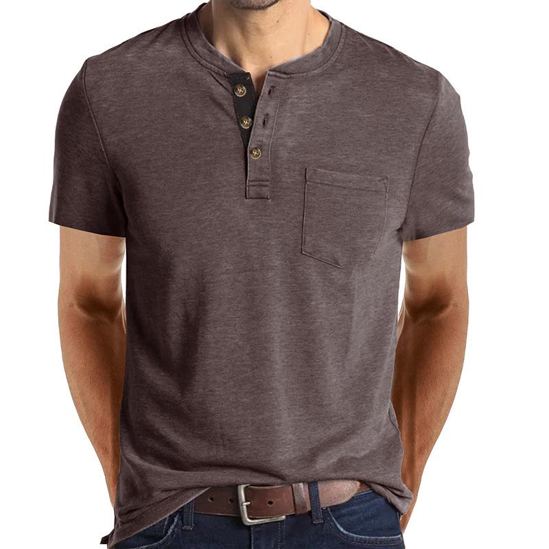 Camiseta Henley de Manga Corta para Hombre de Verano de Color Sólido - Estilo Europeo y Americano