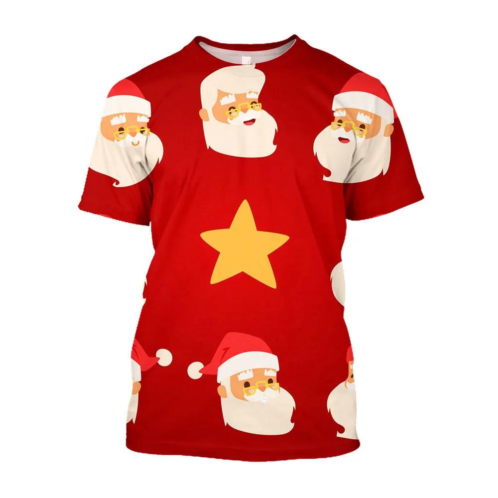 European and American Traditional Christmas Atmosphere T-shirt New Casual Holiday Theme Printed Round Neck Short Sleeved Top