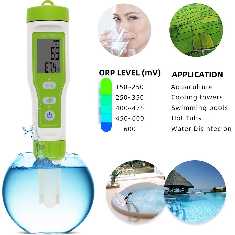 ORP-100 ORP-Messgerät Digital Tragbar 2 in 1 Temperatur ORP-Tester Redox-Tester Wasserqualitätsdetektor ORP-Teststift für Trinkwasser Pool