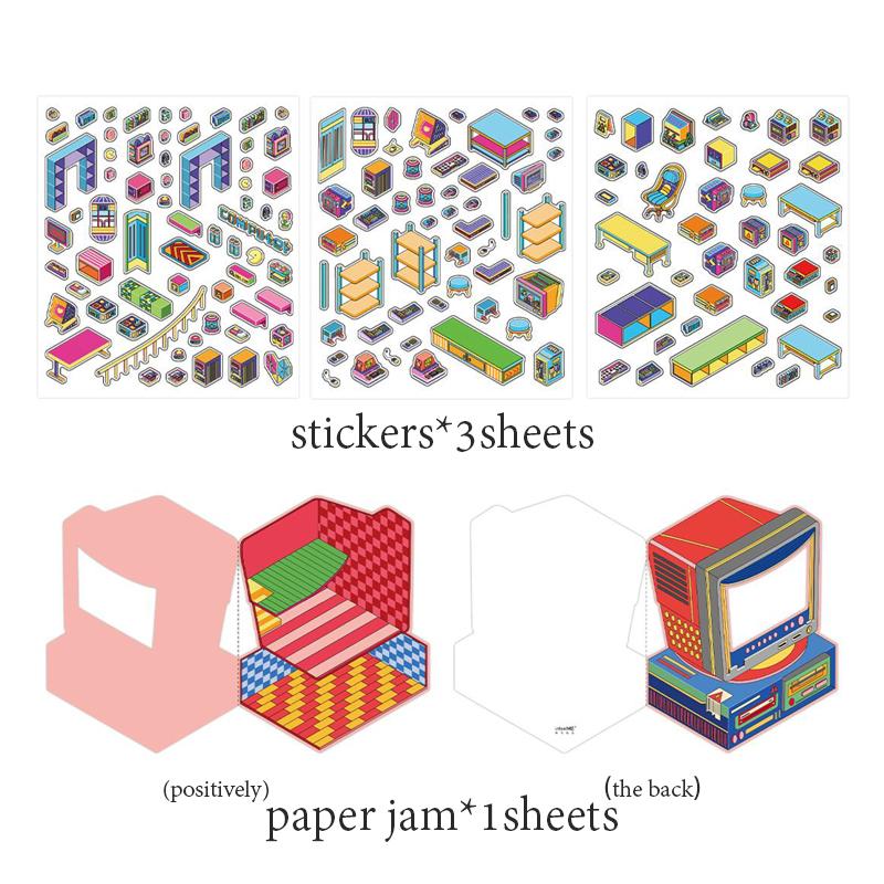 

Stickers 4/styles Large Size Arcade 2.5D Scenic Stickers Handbook Stationery DIY & Scrapbooking Phone Case Diary Decoration