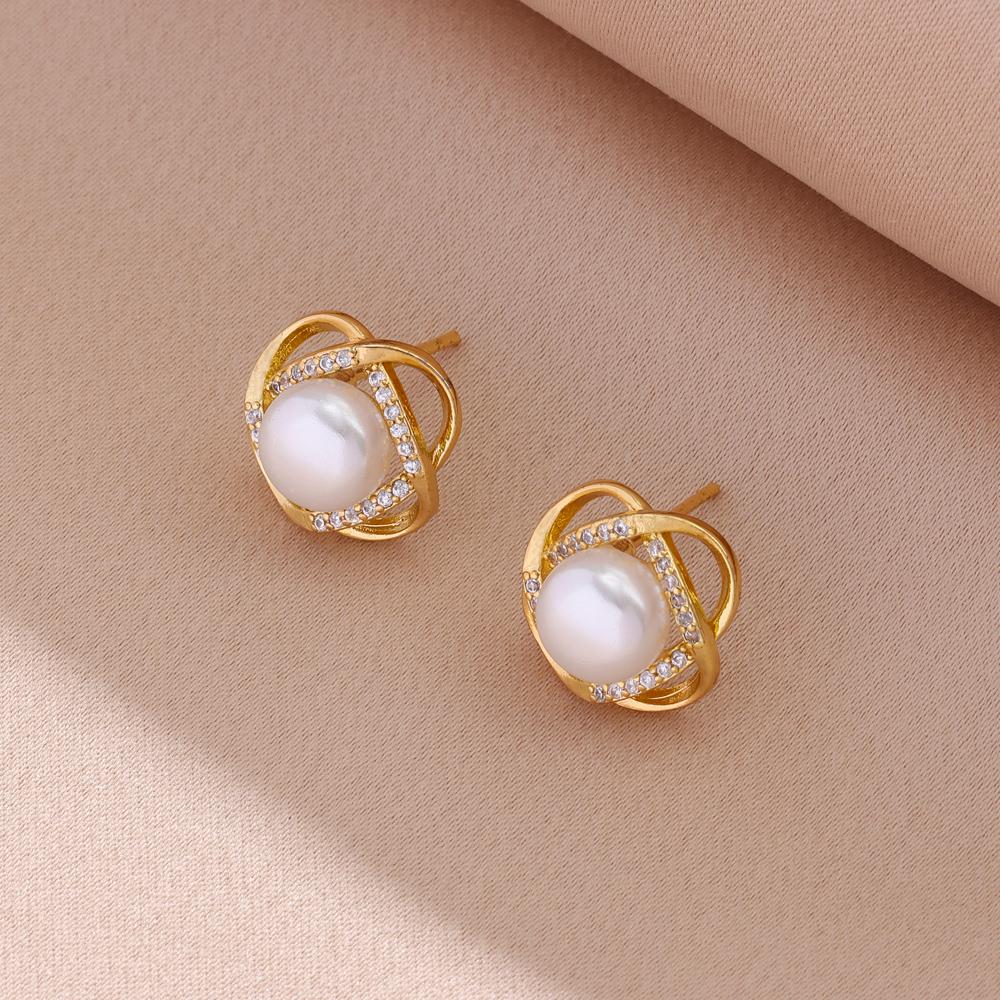 New Vintage Pearl Pendant Necklaces Earrings For Women Female Daily Wear Stainless Steel Jewelry Set Girls Party Gift
