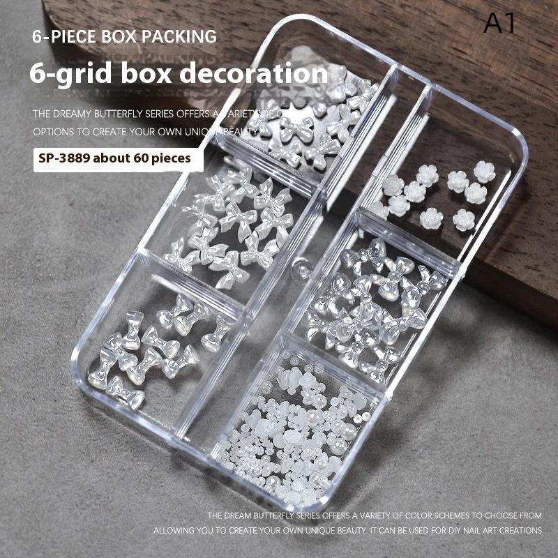 6 Grids Mix 3D Flowers Bowknot For Nail Charms Decoration For Nails Design Resin Petals Manicure Decals Accessories