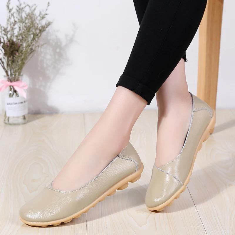 Women's Ladies Female Woman Shoes Flats Mother Shoes Cow Genuine Leather Loafers Ballerina Non Slip On Ballet