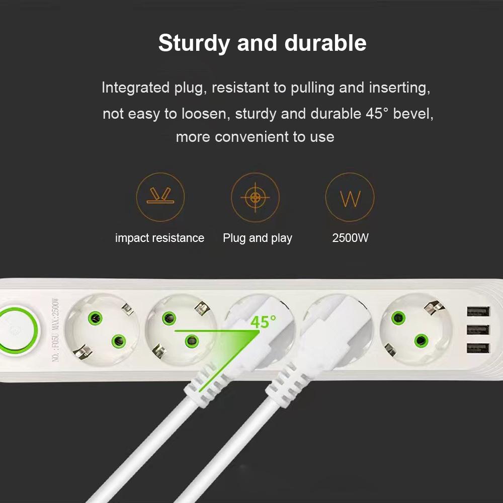 EU-plugg AC-uttak Smart Home Multiprise Power Strip Forlengelsesledning Strømuttak Nettverksfilter Med USB-porter Hurtiglading