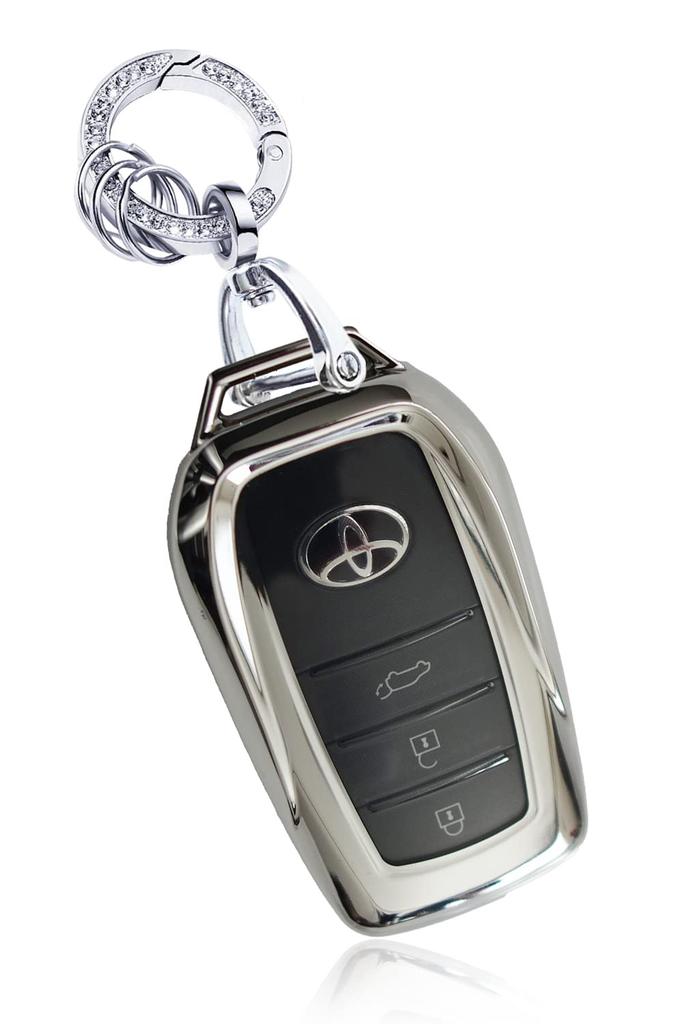 MKMC Smart Key TPU Compatible with Toyota and Crown Custom Parts for Women Case, Material, Prius, Alphard, Vellfire, Harrier, (Crystal Silver)