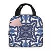 Blue Ornate Floral Mediterranean Sicilian Tile Insulated Lunch Bag for Kids School Cooler Thermal Food Box Tote Leakproof