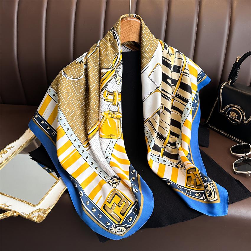 90*90cm Square Shawls Wraps Floral Print Neck Scarf For Women Silk Satin Neck Scarfs Ladies Bandana Foulard Head Scarves Female
