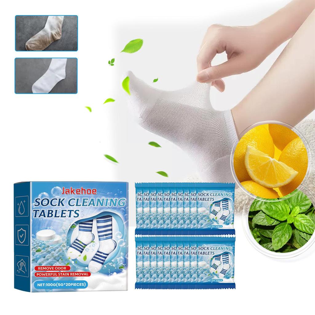 Jakehoe Sock Cleaning Tablets Gently Clean Socks of Stubborn Dirt, Stains and Odors with Multi-purpose Cleaning Tablets.