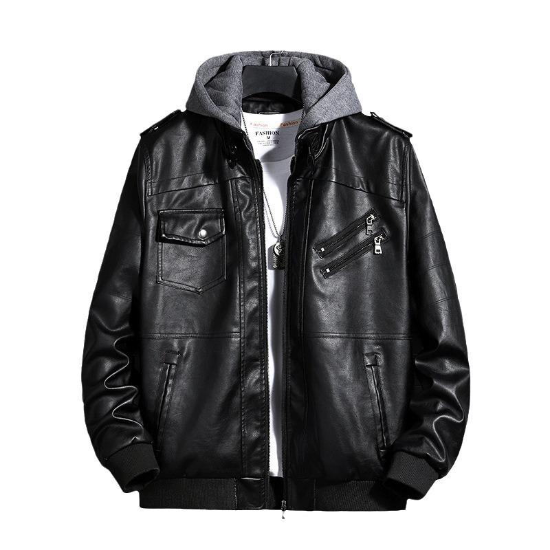 Jaqueta de couro com capuz Jaqueta masculina Inverno PU Casaco de couro Jaquetas adolescentes Casaco de couro de motocicleta masculino Harajuku