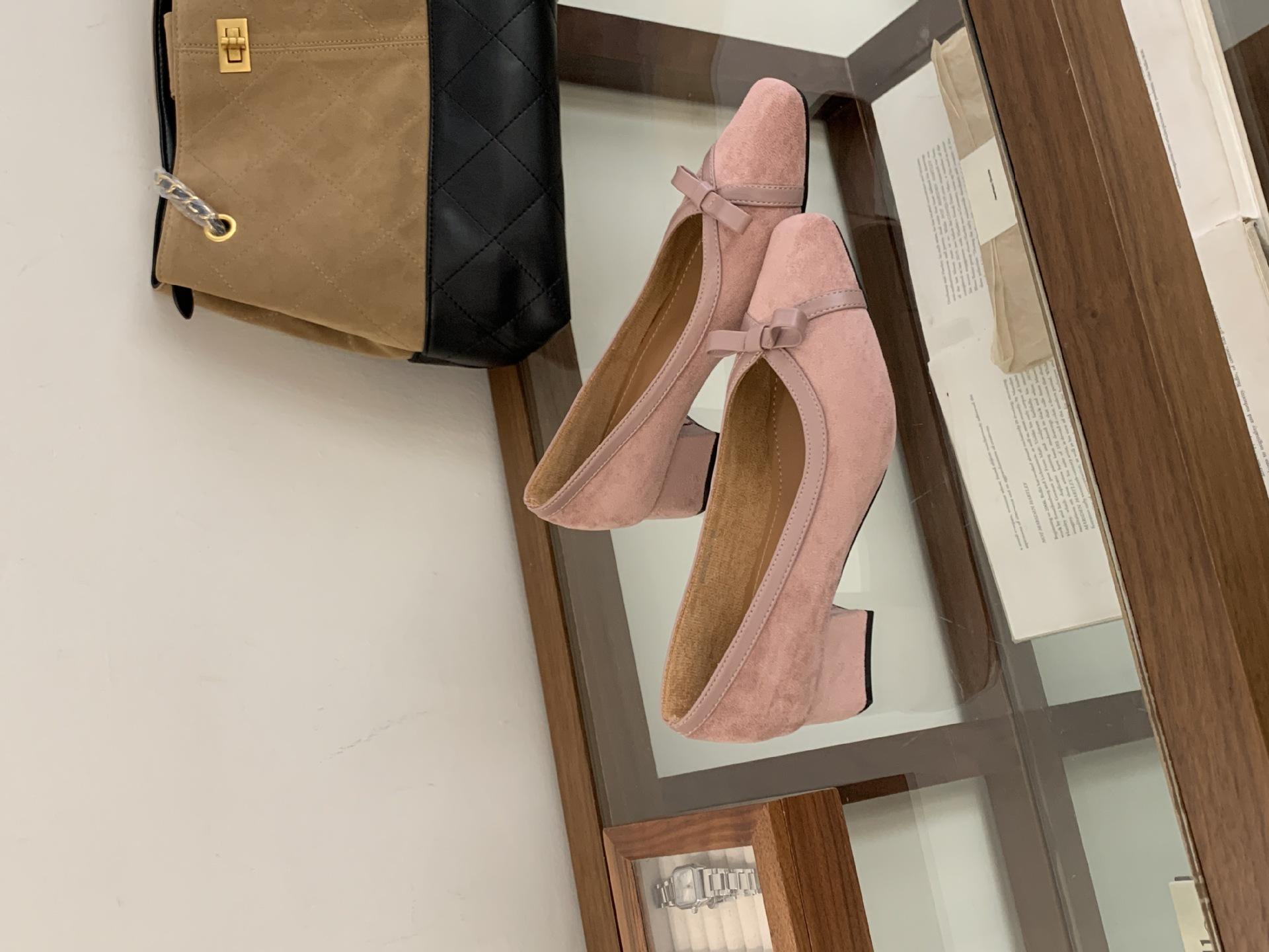 

Французские туфли-лодочки с открытым верхом, женские весенне-осенние новые туфли с темпераментом, нежные, в сказочном стиле, с бантом, розовые, для работы, на толстом каблуке, вечерние 39