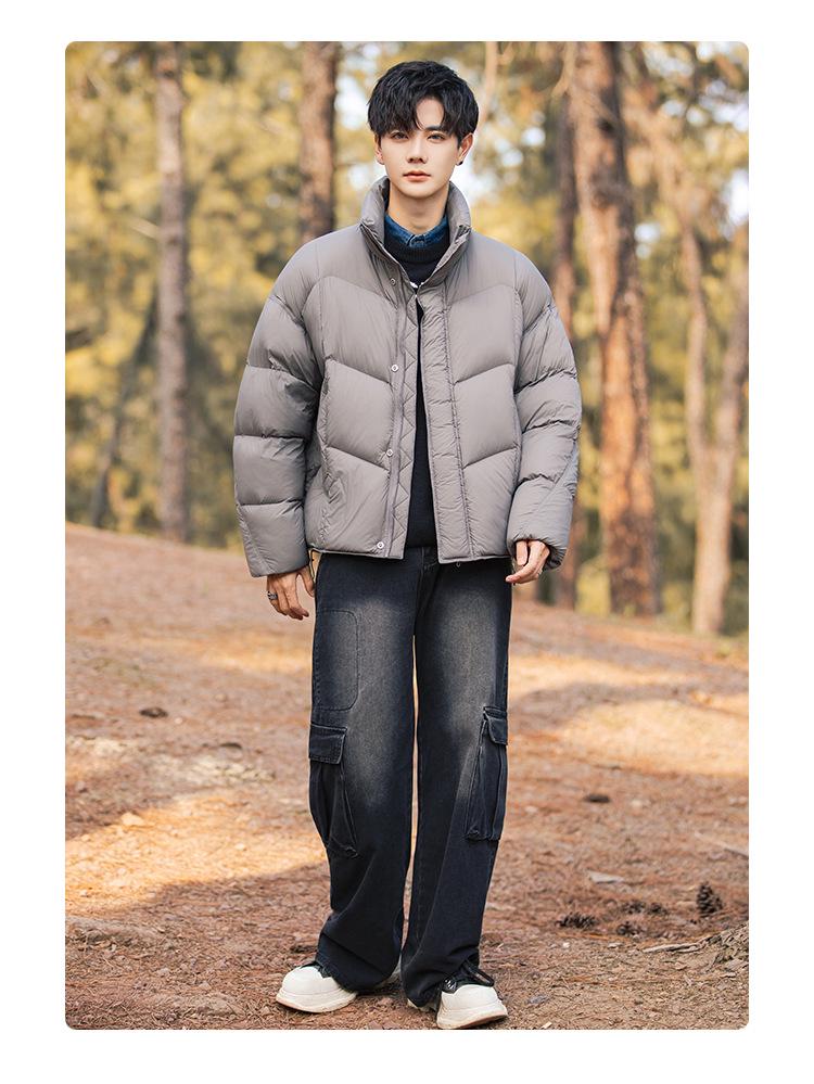 Modna Marka 2025 Męska Luźna Kurtka Puchowa z Stójką - Zimowa Odzież Wierzchnia z Luksusowym Wyglądem
