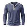 Men's Henley Long Sleeve T Shirt Raglan Color Contrast Stitching Button Placket Solid Casual Pullover Tops Spring Autumn Daily Tees