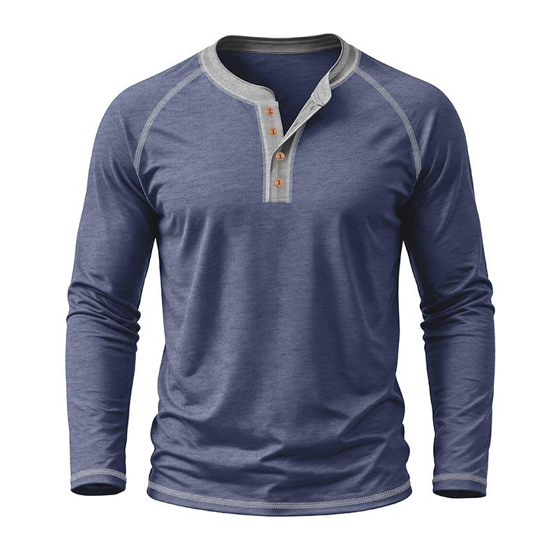 Men's Henley Long Sleeve T Shirt Raglan Color Contrast Stitching Button Placket Solid Casual Pullover Tops Spring Autumn Daily Tees