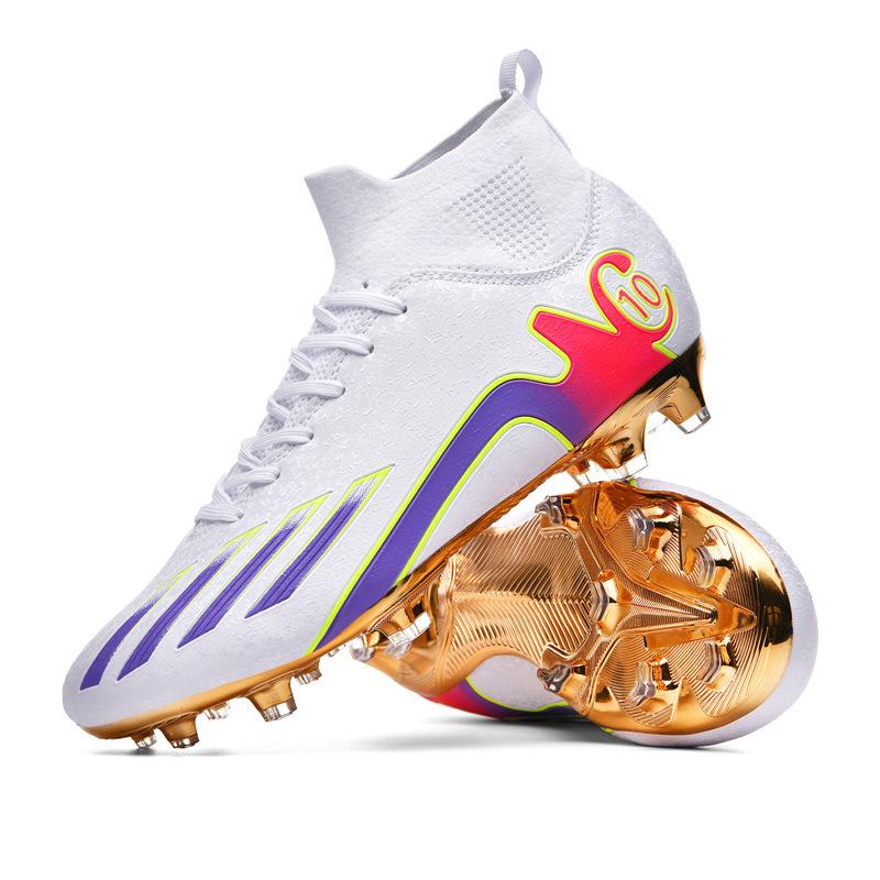 New electroplated gold-soled high-top spike football shoes, competition training shoes, indoor and outdoor sports shoes