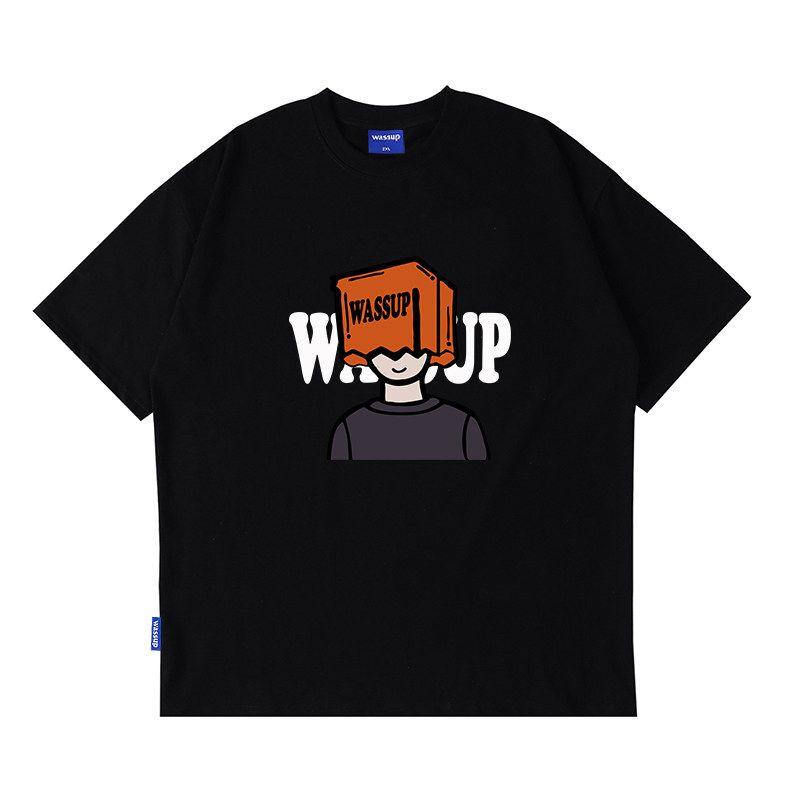 Wassup Graffiti Painting Boys' Short Sleeve T-Shirt Summer 2025 New Trendy Brand Heavyweight Pure Cotton Crew Neck Top