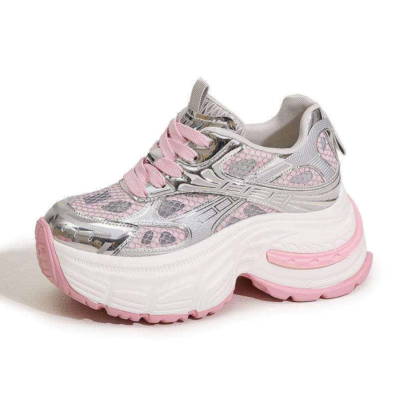 

Thick-soled dad shoes women s 2025 summer new small inner height increase and thinness mesh breathable sports and leisure shoes 39 розовый