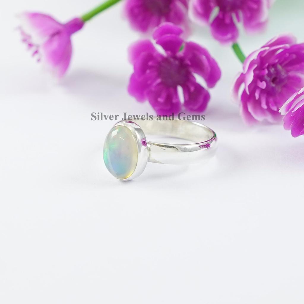 Natural Ethiopian Opal Ring, 925 Sterling Silver October Birthstone Ring, Handmade Ring, Oval Opal Ring, Gift for Mother, Gemstone Ring