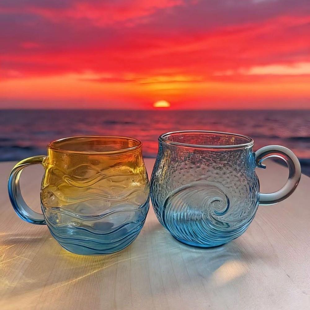 Gradient Color Sea Glass Mug Waved Texture Wave Mug Tea Cup Sunset Mug  Bar