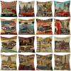 Retro American Style Pillow Case Polyester Printed Pillow Home Living Room Sofa Printed Cushion