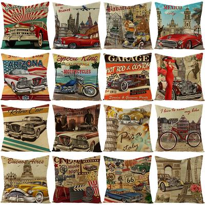 Kuddfodral i retro amerikansk stil Polyester Tryckt Kudde Hem Vardagsrum Soffa Tryckt Kudde
