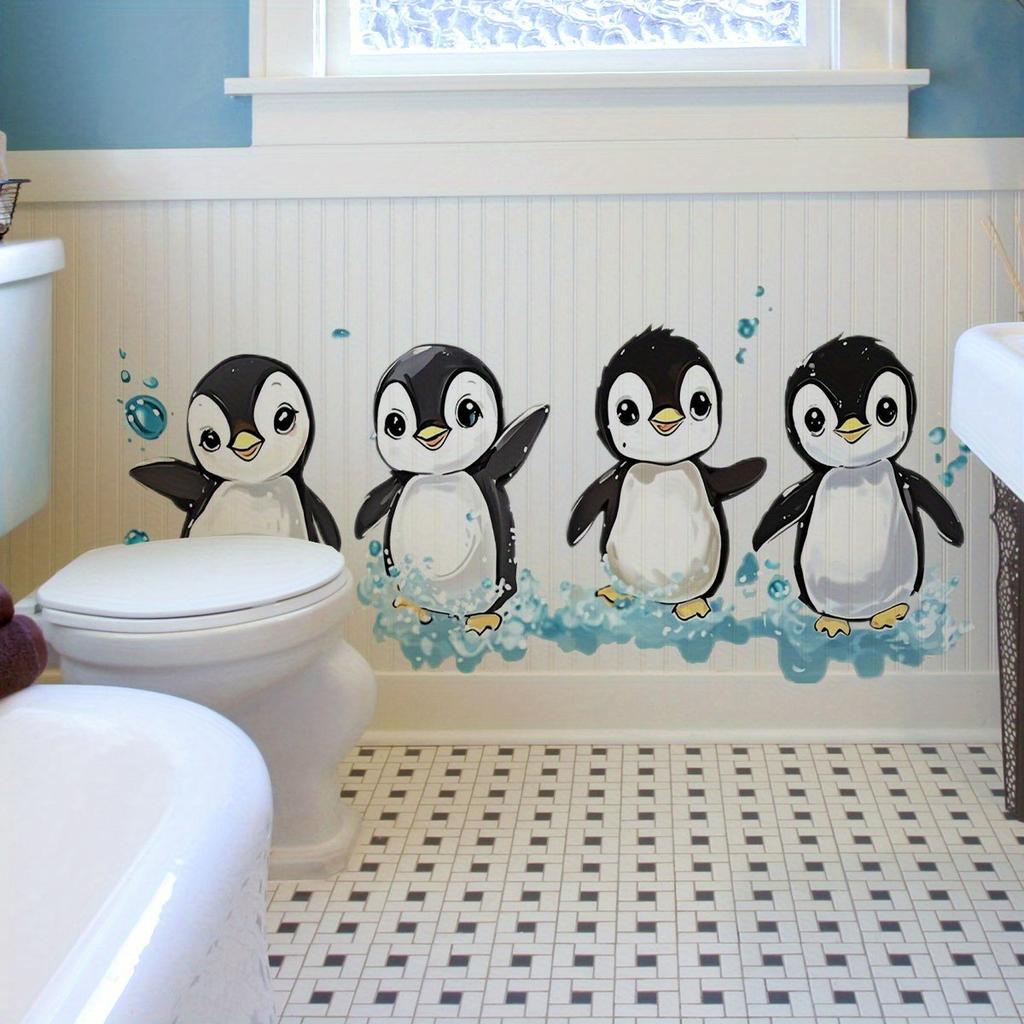 1pc Cartoon Little Penguin Wall Stickers For Bathroom Bathtub Decor Mural Cute Animal Room Home Decoration Self-adhesive Decals