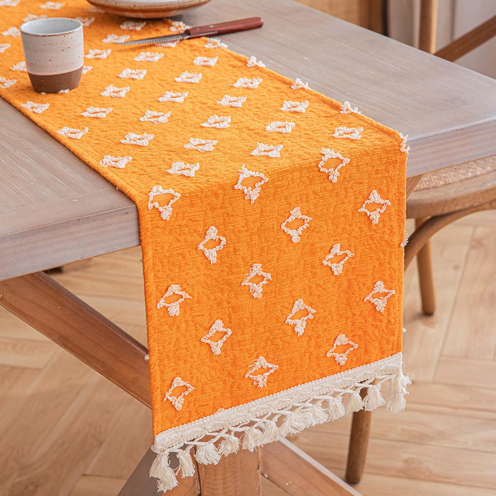 1pc Boho Table Runner for Home Decor Macrame Cream Yellow Farmhouse Table Runner with Tassels for Bohemian Dining Bedroom Decor