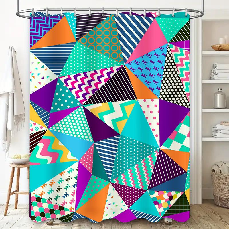 Modern Geometric Shower Curtain with Vibrant Colors Waterproof Fabric Bath Decor for Bathroom Available in Multiple Sizes on Ali