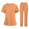 Soild Scrub Working Uniform Suit For Women's Cross V-Neck Short Sleeve Fun T-Shirts Workwear Tee With Pockets