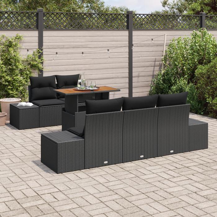 VidaXL Ensemble de canapé de jardin 6 pièces avec coussins Noir Poly Rattan 3358641