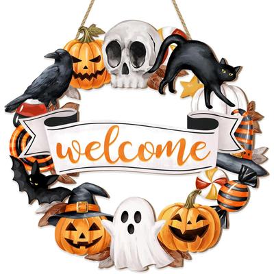 Halloween Cartoon Huisnummer Fijne Halloween Voordeur Haak Decoratie Stijl Houten Hangende Deur