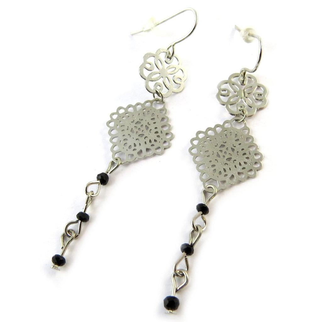 Les Trésors De Lily [N8348] - 'Carmen' schwarze Silberohrringe