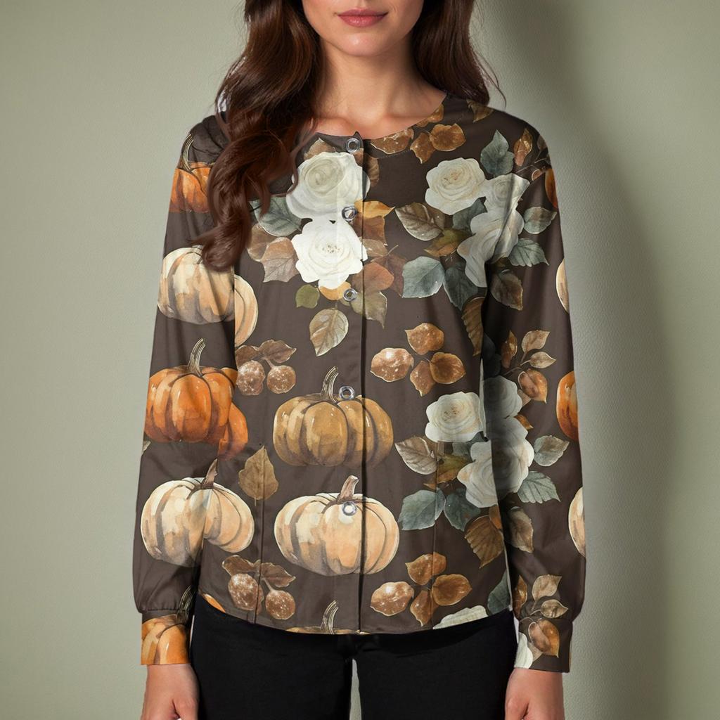 Women's Casual Long Sleeve Single-Breasted Halloween Print Cardigan Top for Fall