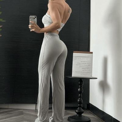 Women's Western Style Sexy Low-Rise Casual Fitness Straight-Leg Pants - Stretchy Slim-Fit Solid Color Wide-Leg Floor-Length Trousers