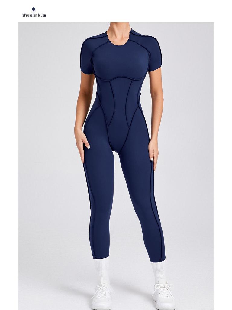 European & American 3D Backless Short Sleeve Jumpsuit - Autumn/Winter Yoga Activewear