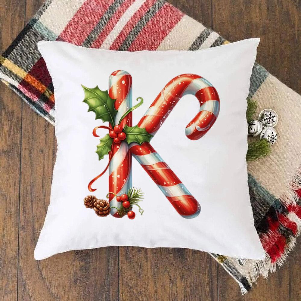 Christmas Kids Bedroom Cushion Cover Christmas 26 Letter with Santa Claus Couch Pillow Cover Xmas Party Decor  Presents for Famliy Kids